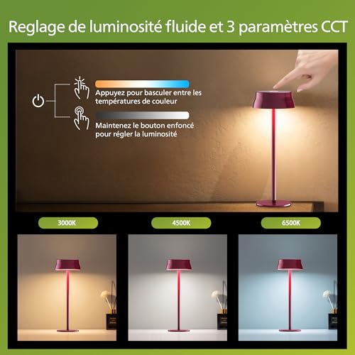 Miniatura 3 de PHILIPS - Lámpara de mesa inalámbrica, escritorio LED portátil para exterior, alimentada por batería recargable, 2 alturas ajustables, control táctil y 3 colores con atenuación continua, impermeable