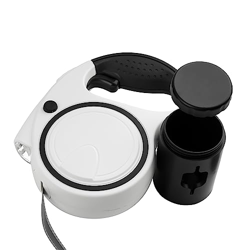 Ultra White Extendable Dog Lead 5m with LED Light & Waste Bag Holder Poo Bag Dispenser Strong Retractable Leash for Large Dogs Long Training Lead for Small Medium Large Dogs Flexi Leads Reflective - Image 3