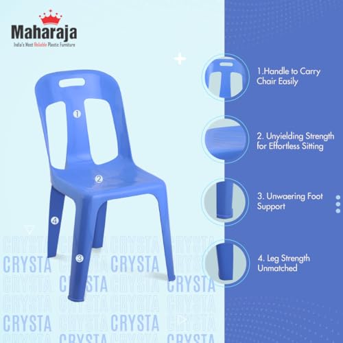 Image of MAHARAJA 100% Virgin Plastic Chair | Stackable | Armless | for Home, Garden, Restaurants and Office (Blue, Pack of 6)
