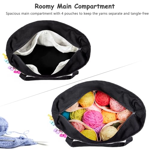 Image of MYBAGZING Canvas Yarn Storage Organizer Bag Washable Crochet Bag with Pockets for Yarn, Hooks, Needles - Travel Knitting Tote for Crafters - Gift for Crocheters & Knitters (Medium /Large)