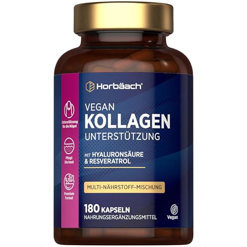 Vegan Kollagen Kapseln Komplex | Kollagen Produktion Unterstützen | mit MSM Vitamin E Acerola Rutin und mehr! | 180 Kapseln | Vegan Collagen Builder Complex |