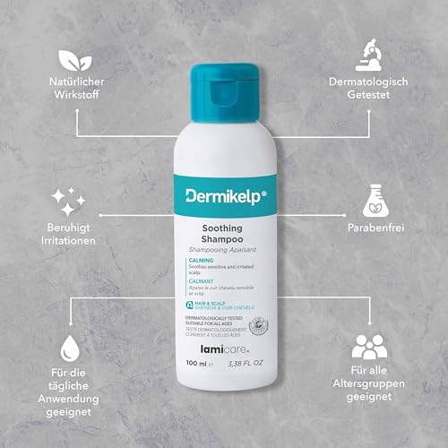 Dermikelp® Beruhigendes Shampoo für trockene, juckende Kopfhaut – Sanfte Pflege bei Schuppen und Empfindlichkeit, Ohne Steinkohlenteer, Ohne Parabene, 135 mg Meeresalgen-Extrakt