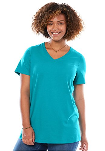 Woman Within Women's Plus Size Knit The Cotton V-Neck Tee