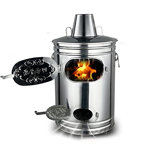 Barril de acero inoxidable para quemar, jaula incineradora con chimenea, contenedor incinerador para quemar en el jardín con gancho para fuego para papel, hojas, basura, hoguera en el patio tras