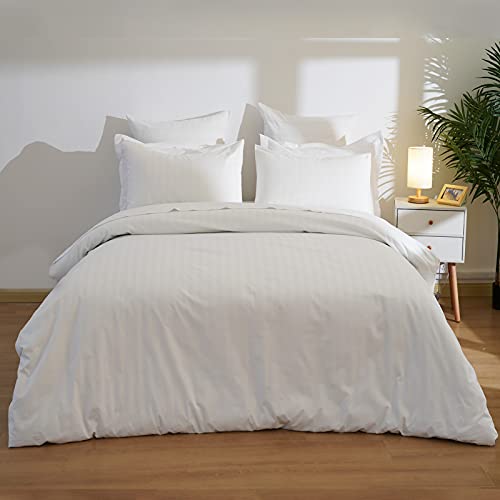 David's Home Cotton Blended Duvet Cover Set King, Ultra Soft Cozy Check Gingham Comforter Cover Set, Yarn Dyed Geometry Plaid Bedding Set 3 Pcs For All Season,106"*92",Off White #TOP1