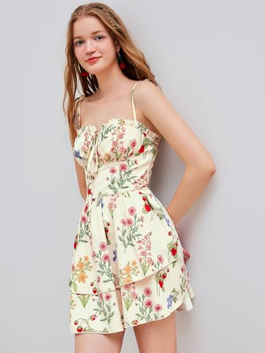 Image of CIDER Floral Dress for Women Summer Mini Sundresses Spaghetti Strap Cute Vacation Dresses Boho Casual Outfits