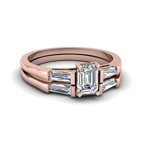 Coupe baguette et émeraude ensemble de mariage plaqué or rose aux finitions haute joaillerie