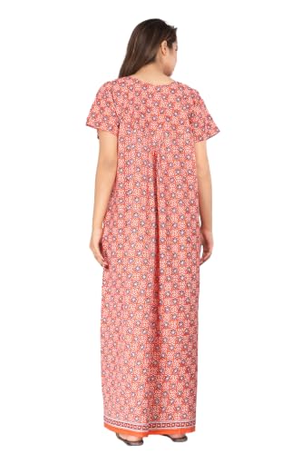 Image of Kuruti B Sheets Cotton Nighty for Women Jaipuri Print 2 Button Round Neck Short Sleeve Night Gown | Maxi Dress