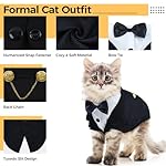 DENTRUN Cat Tuxedo Outfit, Sphynx Cat Costume Formal Suit with Bow Tie, Stylish Cat Shirt Fashion Apparel Fancy Clothes, Kitten Formal Attire Wedding Onesie Costume for Cats Only - Image 4