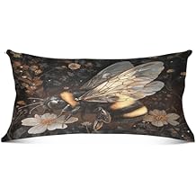Bee Flowers Brown Pillowcase for Hair and Skin Body Pillow Cases 21"X 54" Long Flannel Pillowcases with Zipper for Sleeping