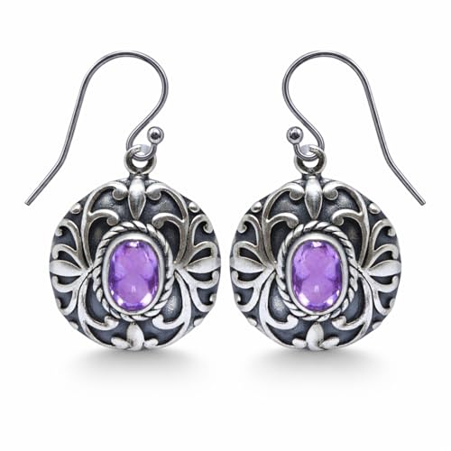 Boucle d'oreille pendante argent 925 fait main avec améthyste violette