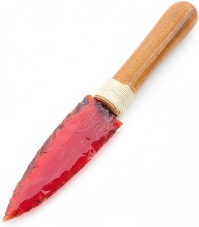 Forest of Crystal Handmade 8 Inch Red Obsidian Glass Arrowhead Knife with Wooden Handle | Handcrafted Stone Blade Dagger | Decorative Native American Style