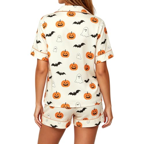 Image of Women Holiday Satin Pajamas Short Sleeve Shirts Shorts Set 2pc Loungewear