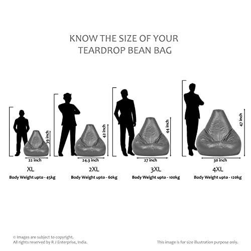 Image of RnS Rest 'n' Sleep Faux Leather Teardrop Bean Bag Filled with Beans | Bean Bag Sofa Chair for Adults & Kids | Home, Office & Restaurant | Capacity Up to 120kg | 1 Year Warranty (Dark Grey /Black,4XL)