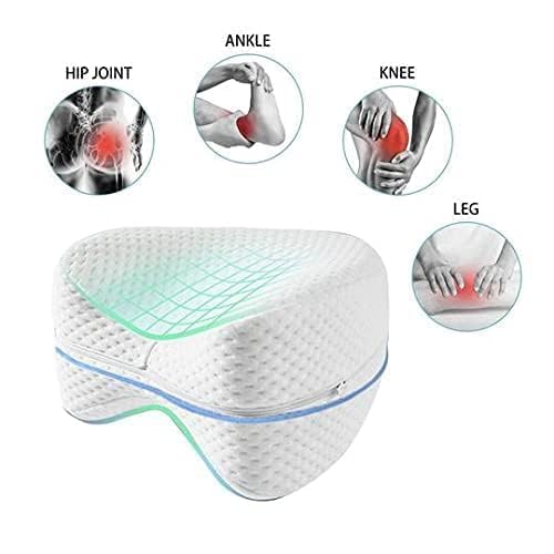 KANVIPRIYA Knee Pillow for Side Sleepers Orthopaedic Leg Pillow for Painless Sleep Ergonomic Positioning Pillow Made of Visco-Elastic Memory Foam Breathable Cover Washable 4