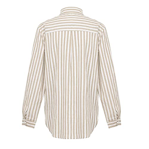 Camisetas femininas de manga comprida para mulheres gola alta linho gráfico listrado outono verão ca