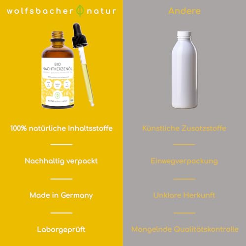 Bio Nachtkerzenöl für Hunde und Katzen, 100ml kaltgepresstes Fellöl 100% Bio aus Deutschland - reich an Omega 3 & 6, Barf Öl, DE-ÖKO-060