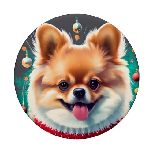 Adorable Pom Christmas Pomeranian Xmas Sipping Coco PopSockets Swappable PopGrip, Black - Image 3