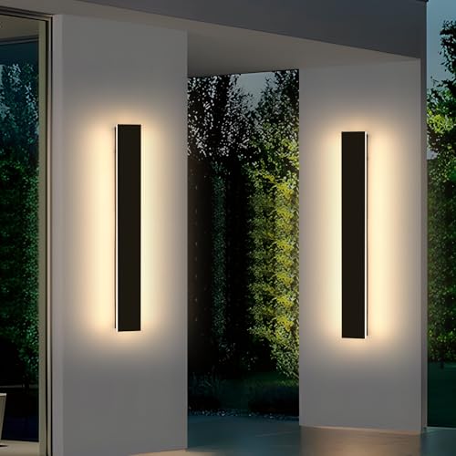 Image of 2 Pack 23.6inch Long Outdoor Led Wall Lights, IP65 Waterproof Black Outside Porch Lights, 3000K Warm White, 24W, Modern Exterior Wall Sconces Lighting for Garage, Patio, House, Garden