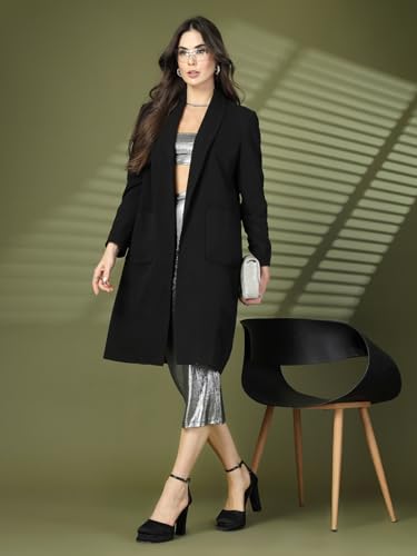 Image of CHKOKKO Women Elegant Winter Wear Warm Coat Classic Knee Length | Solid Color Design with Convenient Front Pockets | Ideal for Formal and Semi-Formal Occasions