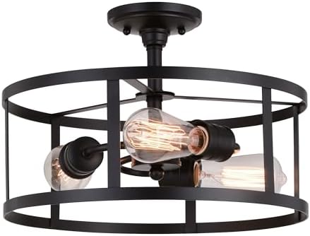 VAXCEL Akron 15-in W Bronze Farmhouse Round Cage Semi Flush Mount Ceiling Light