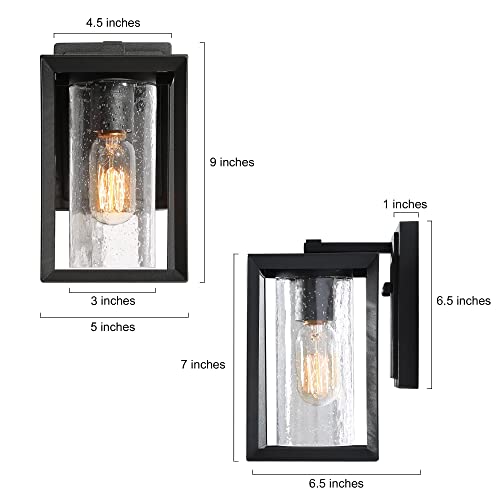 Black Outdoor Light Fixture, Farmhouse Porch Lights With Cylinder Seeded Glass Shade, Exterior Waterproof Sconce Wall Lighting For Patio, Yard, Garage #TOP5