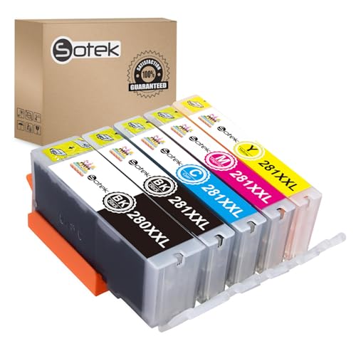 Sotek 280XL 281XL 280 281 Ink Cartridges, Compatible with PIXMA TR7520 TR8520 TR8620 TS6120 TS6220 TS8120 TS8220 TS9120 TS9520 TS9521C TS702 TS702a Printer 5 Pack