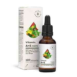 AURA HERBALS® Vitamin A + E Forte 900 Tropfen – Flüssig 30ml – Natürliche Vitamin E – Vegan – Einfache Komposition – Ohne Zusatzstoffe – Hochdosiert – Hohe Bioverfügbarkeit – In Olivenöl