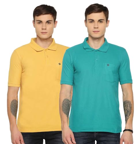 Image of Dollar Men's Pack of 1 Solid Cotton Blend Polo Neck T-Shirt