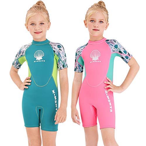 Wetsuit Kids Shorty Neoprene Thermal Diving Swimsuit 2.5Mm For Girls Boys Child Teen Youth Toddler, One Piece Children Rash Guard Swimming Suit Uv Protection Sunsuit For Surfing (Girl Pink, M) #TOP7