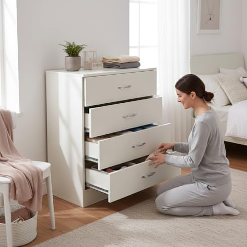 Image of Alpine Willow Engineered Wood Chest of Drawers for & Office|Filing Cabinet for Home /Office|Storage cabinets|4 Tier Drawers|Multipurpose Organiser for Bedroom,Hallway,Living Room (Frosty White)