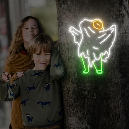 Image of Halloween Ghost Frog Neon Sign, LED Frog Lamp Anime Neon Sign, USB Powered for Spooky Home Halloween Birthday Party Bedroom Man Cave Decor 11.14 * 13.22inches