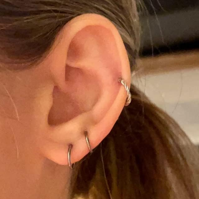 D.Bella Hinged Nose Rings Hoop 316L Surgical Steel Hypoallergenic Septum Ring Lip Ring Helix Cartilage Rook Earrings Body Piercing Jewelry 16G, Diameter 8mm Black — view 2