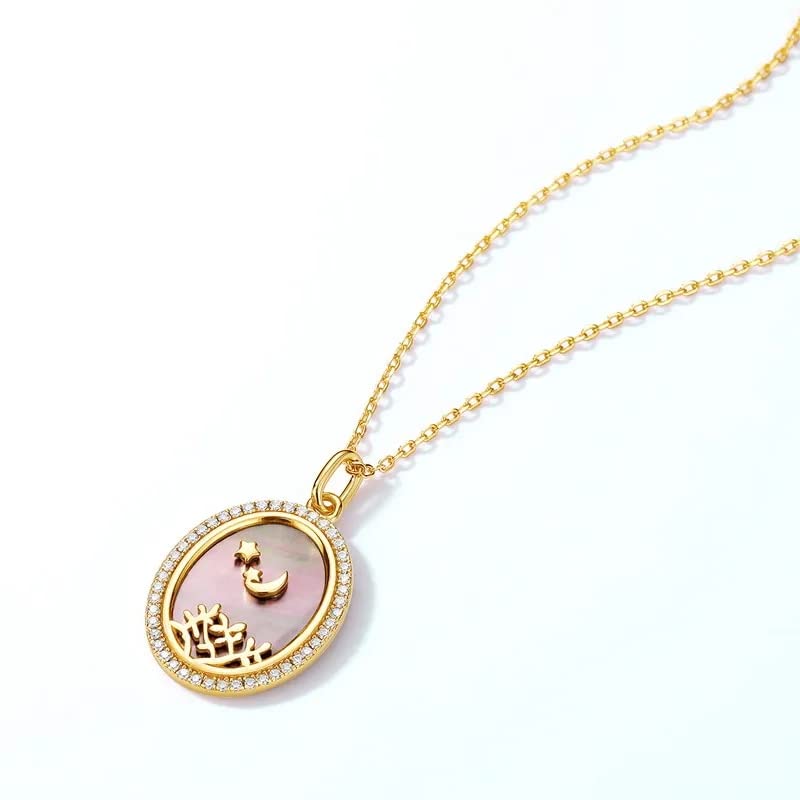 Collar con Colgante de Plata de Ley 925 para Mujer, joyería de Luna y Estrella de Concha Negra de 15x11mm