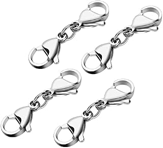 4 Pieces Silver Double Lobster Clasps Mini Bracelet Clasps Replacement Lanyard Snap Hook,Metal Lobster Claw Clasps for DIY Jewelry Making Bracelet Crafts