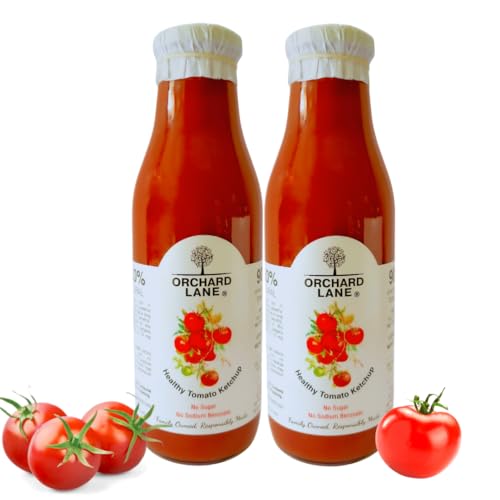 Image of Orchard Lane Tomato Ketchup | Sweetened with Jaggery, No Added Sugar | 90% Real Tomato Content | Preservative Free Low Calorie Healthy Sauce | Family Ketchup for Kids & Adults | Value Pack | 600g x 2
