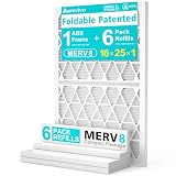AErovivo 16x25x1 MERV8 Refillable Air Filter Starter Kit, 1 Reusable Foldable Frame & 6 Refills, Perfect for Most AC HVAC Furnace Devices, Actual Size 15.75x24.75x0.75in