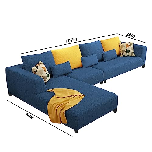 Image of Galib LHS 6 Seater L Shape Sofa Set for Living Room (Blue Fabric)
