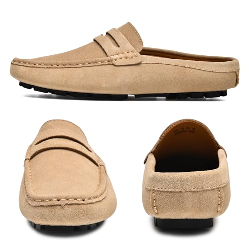 Image of Go Tour Mens Handmade Suede Leather Mules Clog Slippers Breathable Leather Slip on Shoes Casual Loafers