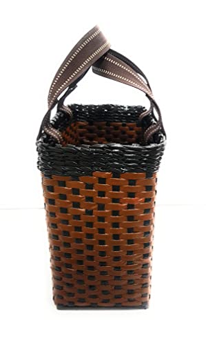 Image of Paperus, Medium, Dark & Light Brown, Lunch Bag, Picnic Basket, Carry Bag, Tiffin Basket for Office, Rectangular, Eco-Friendly, Handmade, of Paper Ropes, in Inch 11 H, 12 L, 6 Wide Base