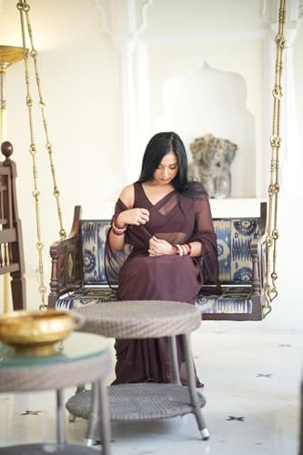 Image of StyleScope Women's Plain Georgette Ready To Wear One Minute Saree With Unstitched Blouse Piece (Kalki)