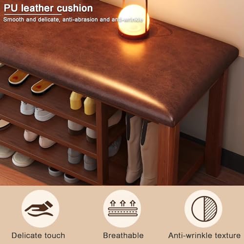 Banc à chaussures 4 niveaux marron avec coffre de rangement 100cm - 6