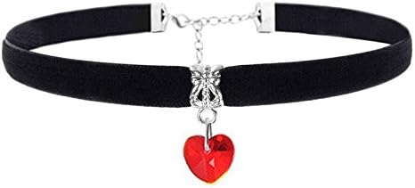 Gregory Crafts & Gifts Gothic Choker Necklace - Black Velvet and Red Crystal Heart Shaped Gem