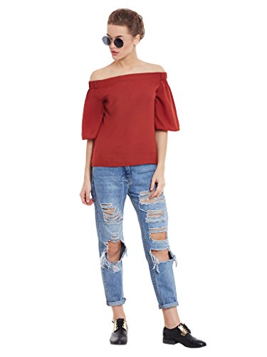 Image of Miss Chase Womens Brick Loose Fit Off Shoulder Top