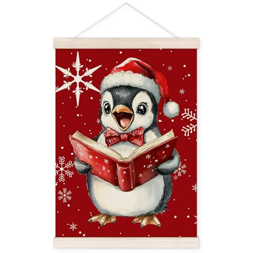 Christmas Penguin Poster with Wood Frame