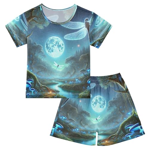Dragonfly Blue Pajama Set Short Sleeve Sleepwear Soft Pajamas Shorts Sets Cotton PJS 5Y