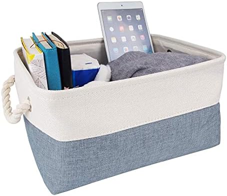 Mangata Storage Boxes, Small Fabric Storage Baskets with Rope Handles for Cupboards, Shelves, Wardrobe, Toys, Clothes ( Foldable, Grey White)