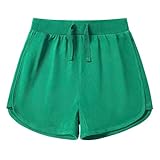 Kid Nation Girls Athletic Shorts Cotton Kids Running Soccer Gym Workout Sports Active Shorts with Pockets Drawstring Green 8-10 Years
