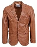 Mens Real Leather Blazer Two Button Jacket Zavi (XL, Tan)