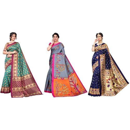 Sari chemisier imprimé pour mariages et fêtes en lot de 3